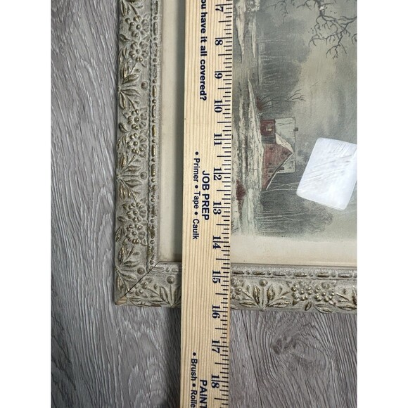 Antique Vintage 1894 J.Hoover Chromolithograph Print Red Barn River Winter Snow - Picture 9 of 16